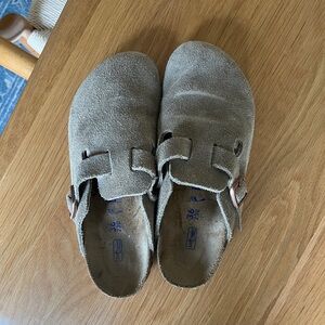 Birkenstock Boston Taupe Suede Slip-On Clogs